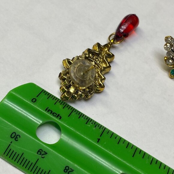Christmas Color Earrings Pierced Post Dangle Drop Rhinestone Holiday Wear - Picture 9 of 10